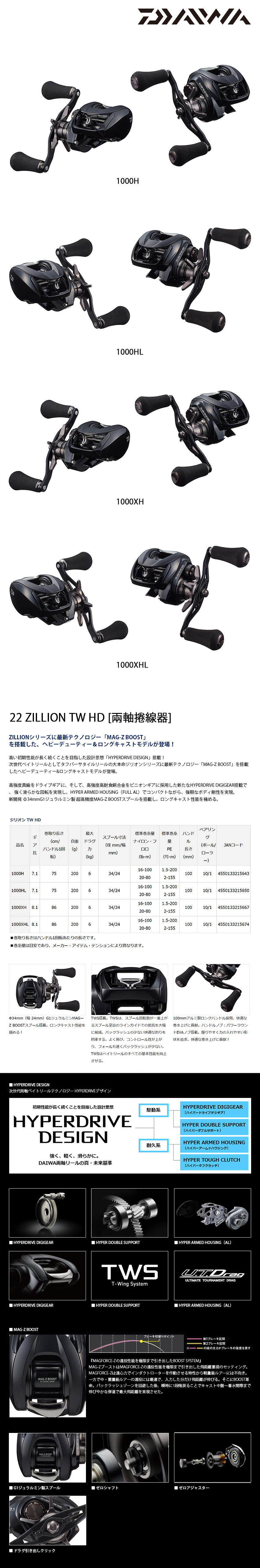 DAIWA 22 ZILLION TW HD 1000XH [兩軸捲線器] - 漁拓釣具官方線上購物平台